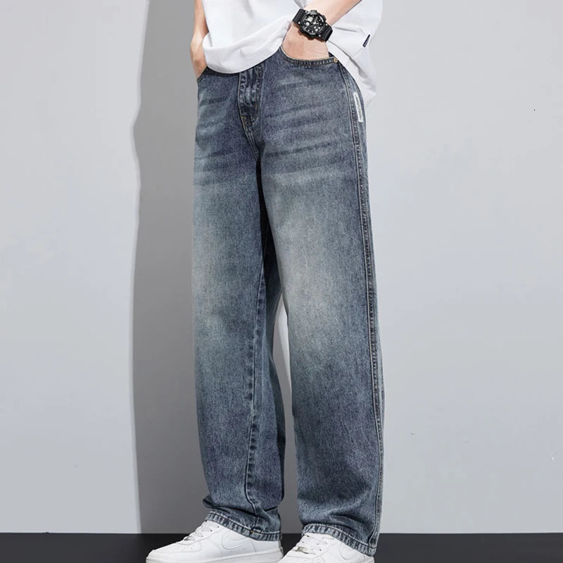 Wide leg fashionable denim jeans for summer and autumn high-quality casual pants for men thin pants loose fit 241210