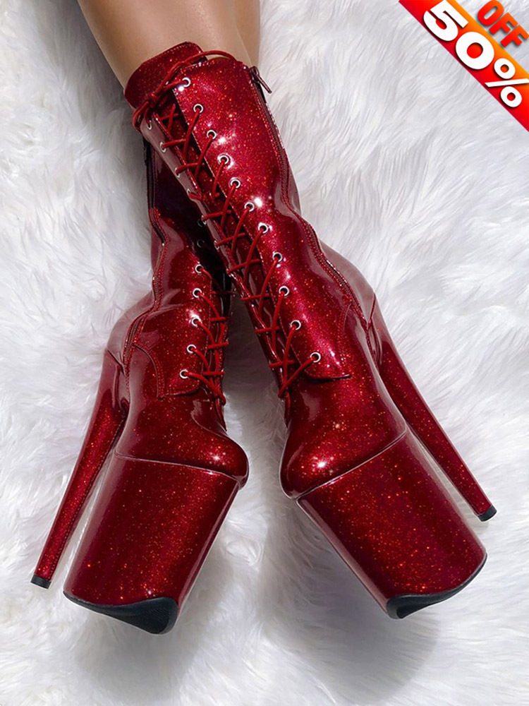 Lace Up Sexy Fetish Shoes Platform Strips Boots 20Cm Party Pole Dance Nightclub Stripper Heels Mature Models High Heels Exotic