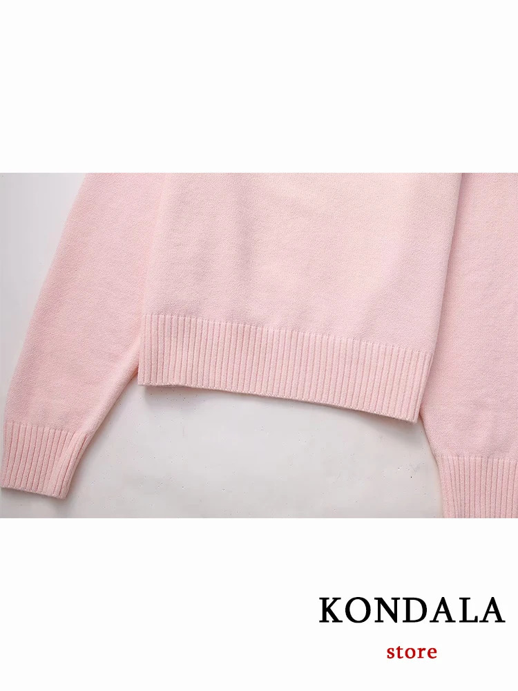 Kondala Fashion Casual Solid Pink Womens Knitted Sweater ONeck Long Sleeve Sweetheart Pullover 2023 Autumn Large Basic Top 241211