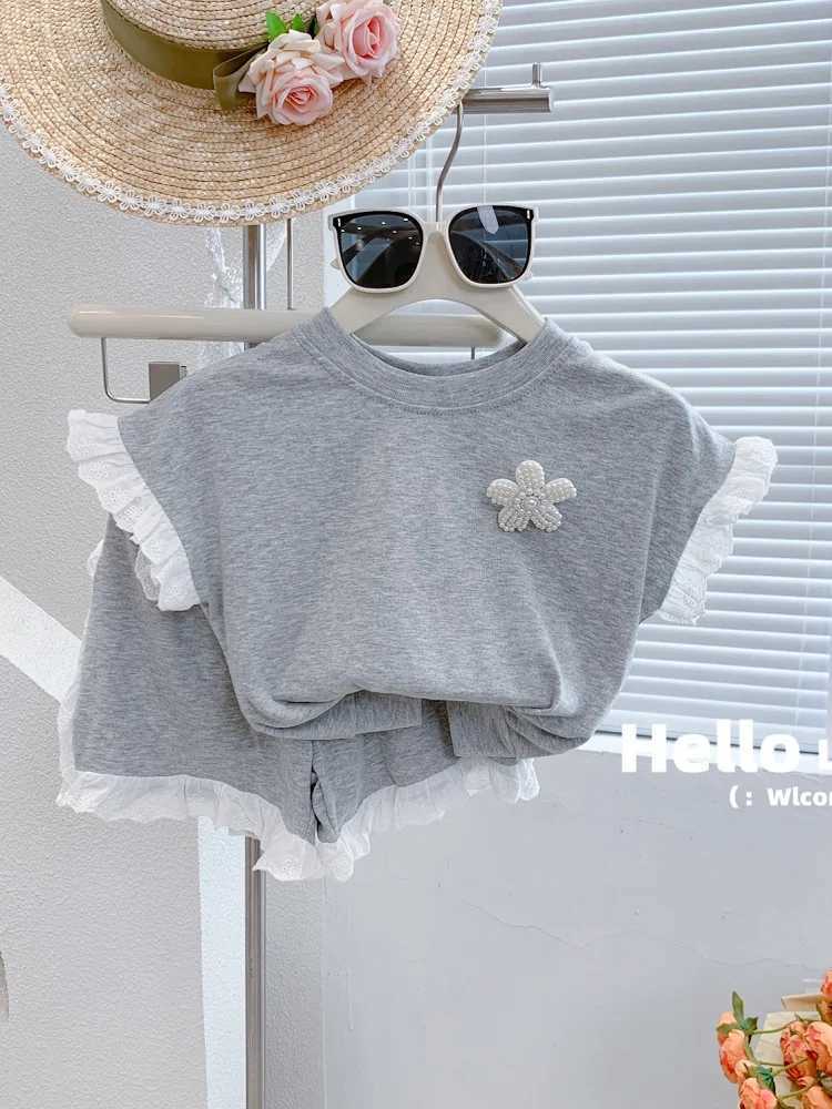 Clothing Sets Summer Clothes For Baby Girls Lace Patchwork T-Shirts And Shorts 2 Pieces Suit Kid Fashion Top Bottom Outfits Tracksuits H241214