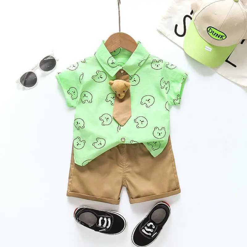Clothing Sets Children Clothes Cartoon Bear Baby Boy Short Sleeve Full Printe Causal Shirts Pants 2Pcs/set Kid Fashion Toddler Tracksuits H241214