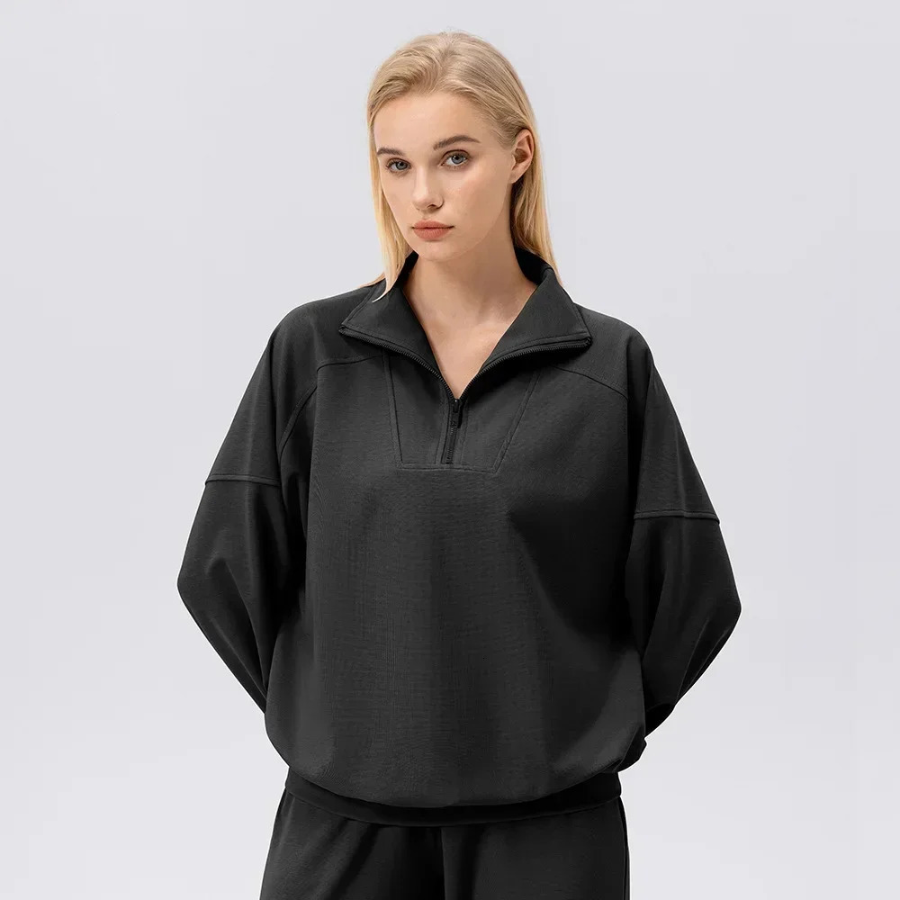 Autumn and winter sports hoodie women half zipper fitness long sleeve loose casual outdoor running coat gym set 241209