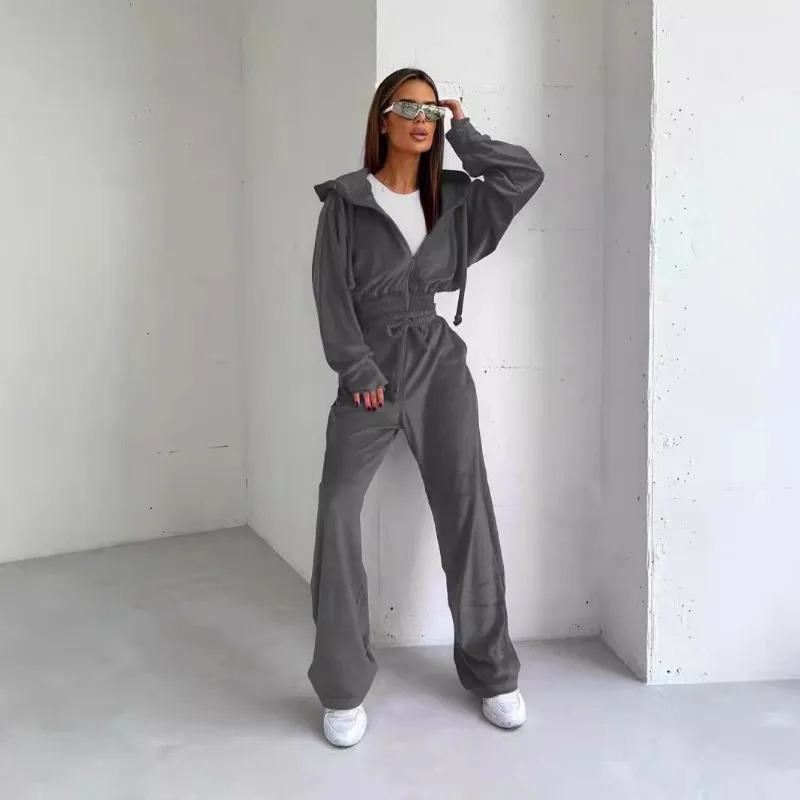 Velour Tracksuit Womens 2 Piece Sweatshirt Weatpants Set Full Zip Hoodie with Pocket Causal Sportswear Autumn 241209