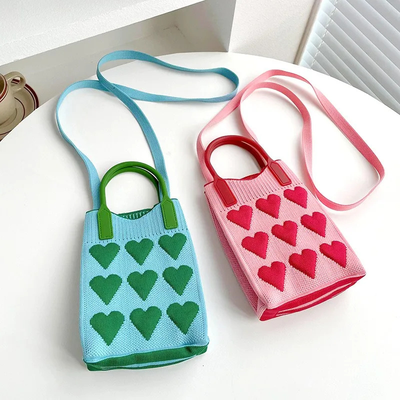 Fashion Love Knitted Handbag Cross Body Bag Korean Womens Handbag Messenger Bag Womens Universal Mobile Phone Bag Shoulder Bag 241213