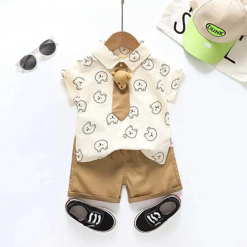 Clothing Sets Children Clothes Cartoon Bear Baby Boy Short Sleeve Full Printe Causal Shirts Pants 2Pcs/set Kid Fashion Toddler Tracksuits H241214