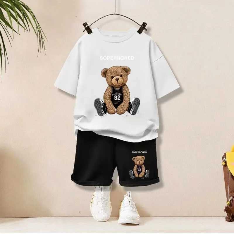 Clothing Sets Summer Baby Girls Clothes Set Children Short Sleeve T-Shirts And Shorts 2 Pieces Suit Kid Cartoon Bear Printed Top Bottom Outfit H241214
