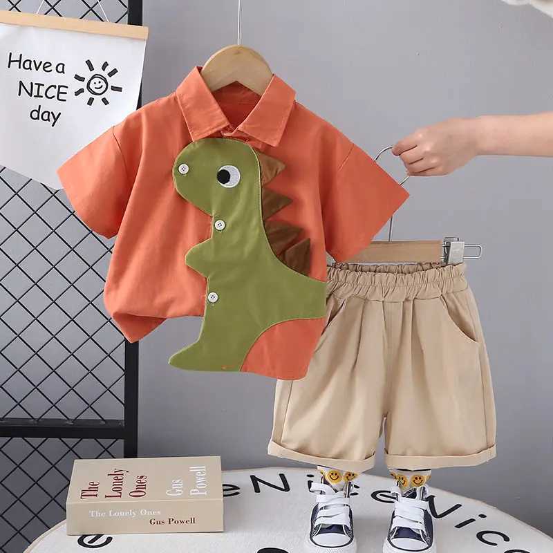 Clothing Sets Cotton Clothes Kids Boy Summer Children Patchwork Dinosaur Shirts Shorts 2Pcs/Set Fashion Toddler Tracksuits 1 2 3 4 5 Years H241214
