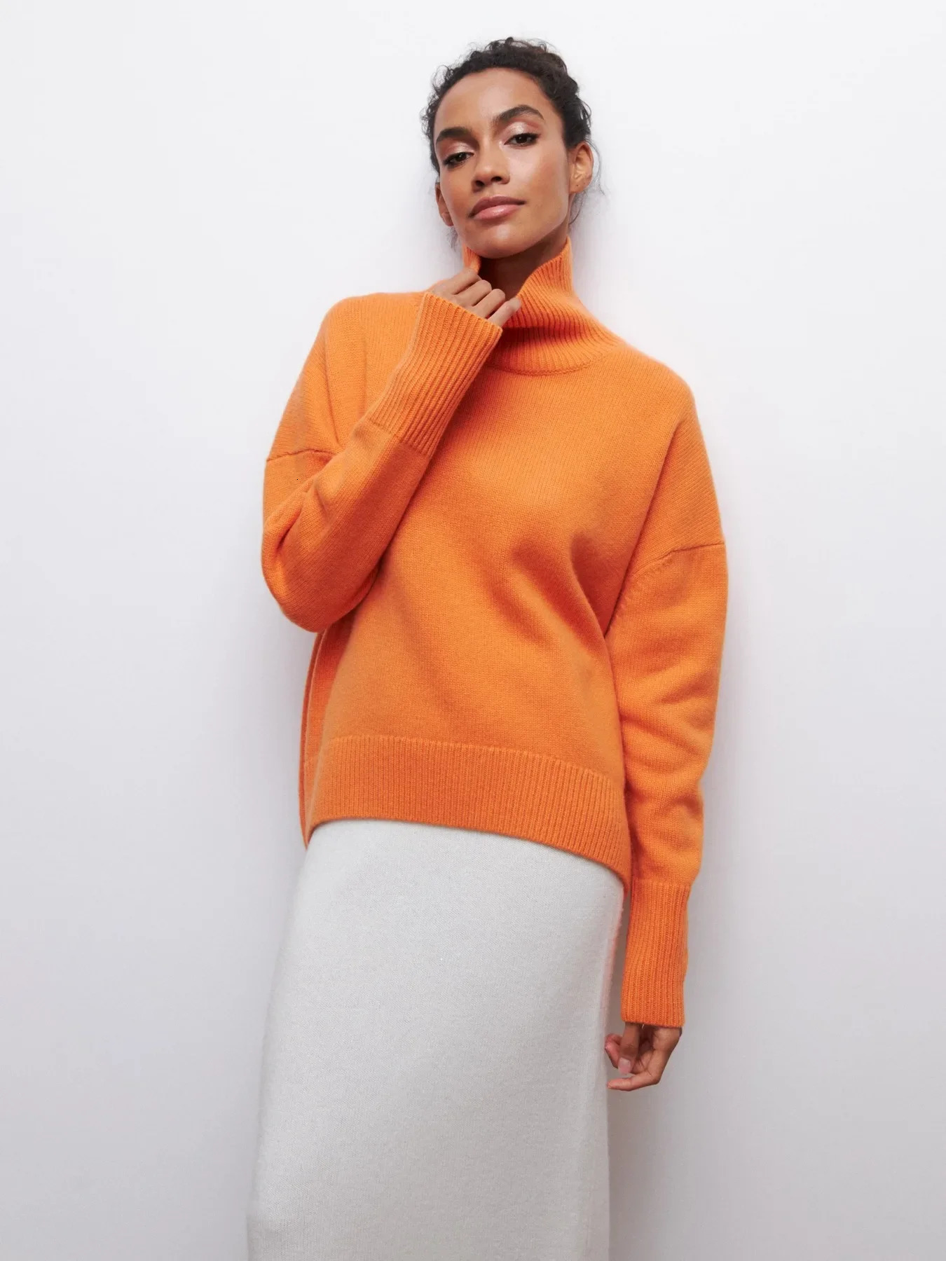 2024 Autumn Womens Turtle Neck Sweater Large Elegant Thick Pulled Black Knitted Winter Parachute Long Sleeve 241211