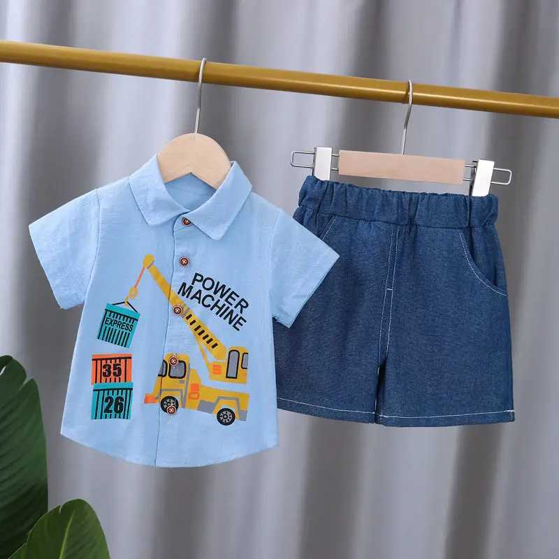 Clothing Sets Summer Casual Newborn Baby Boy Toddler Causal Clothes Cartoon Car Shirt Tops Pants 2Pcs/sets Cotton Kids Outfits Clothing Suit H241214