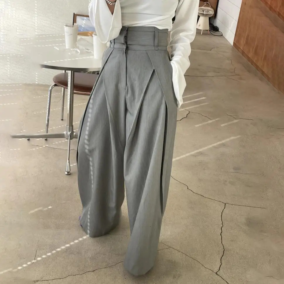 Womens pants wide leg solid casual loose simple elegant spliced tight fitting high waisted s autumn Trouser 241212