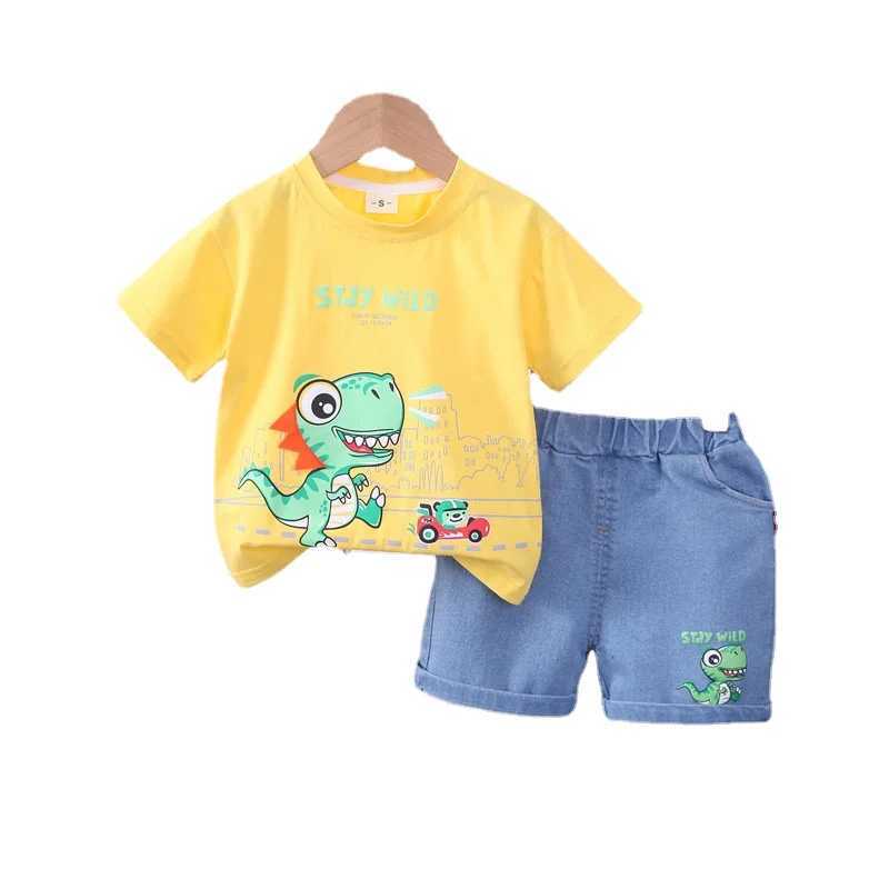 Clothing Sets New Kids Cartoon Car Outfit Dinosaur T-shirt Shorts 2Pcs/Set New Fashion Baby Boys Girl Clothing Children Tracksuits 0-5 Years H241214