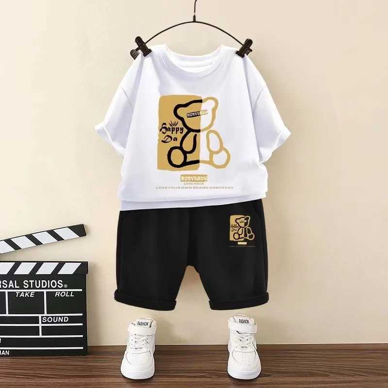 Clothing Sets Summer Children Boy Clothes Cartoon Short Sleeve T-shirts and Shorts 2 Pieces Set for Baby Girls Kid Casual Top Bottom Outfits H241214