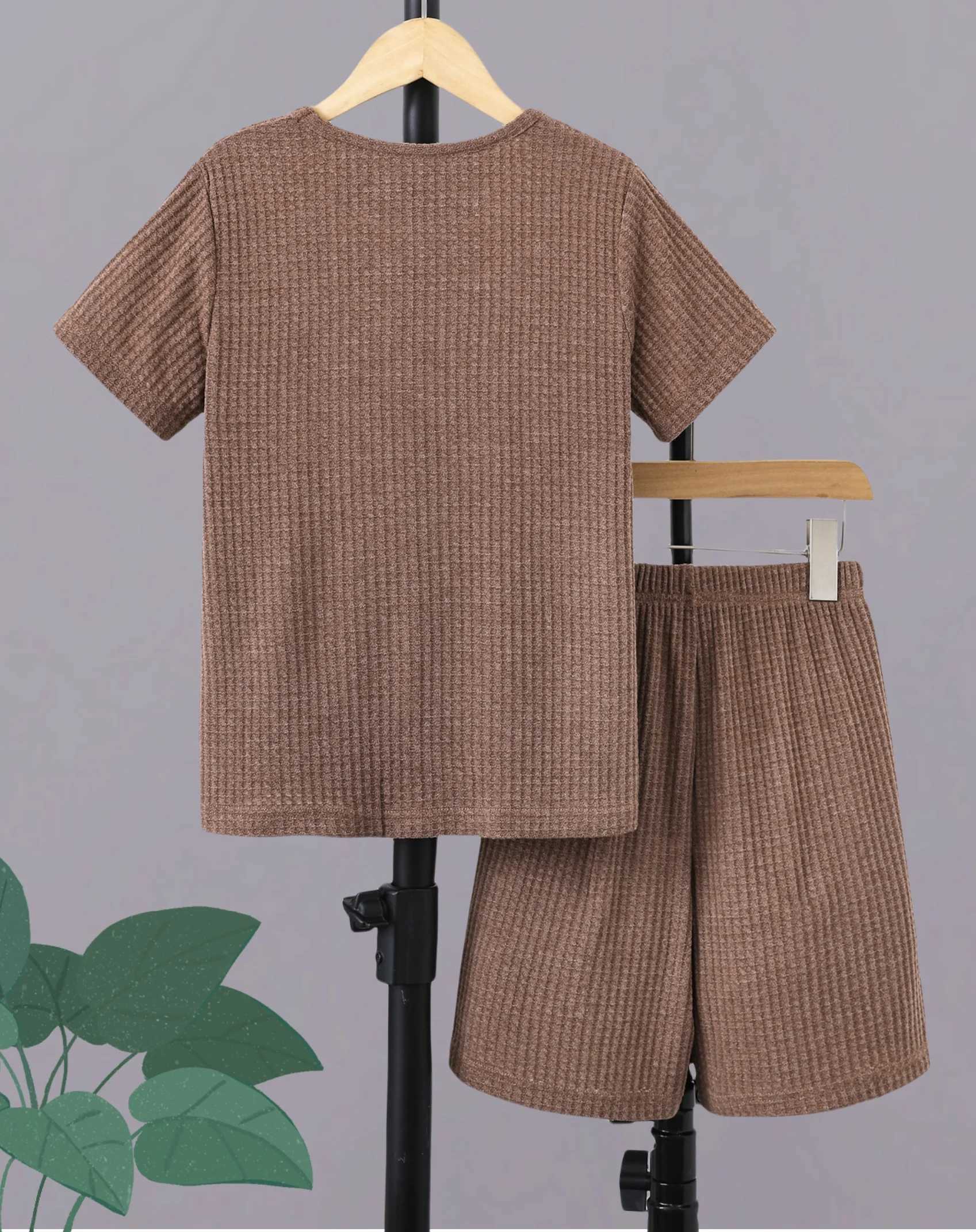 Clothing Sets Fashion trend Summer boys short-sleeved T-shirt blazer elastic waist brown casual comfortable breathable shorts two-piece set H241214