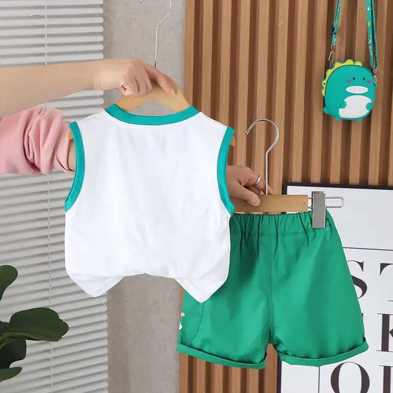 Clothing Sets Fashion Kids Boy Girls Clothes Children Summer Cartoon Dinosaur Vest Shorts 2Pcs/Set Infant Outfit Toddler Tracksuit 0-5 Years H241214