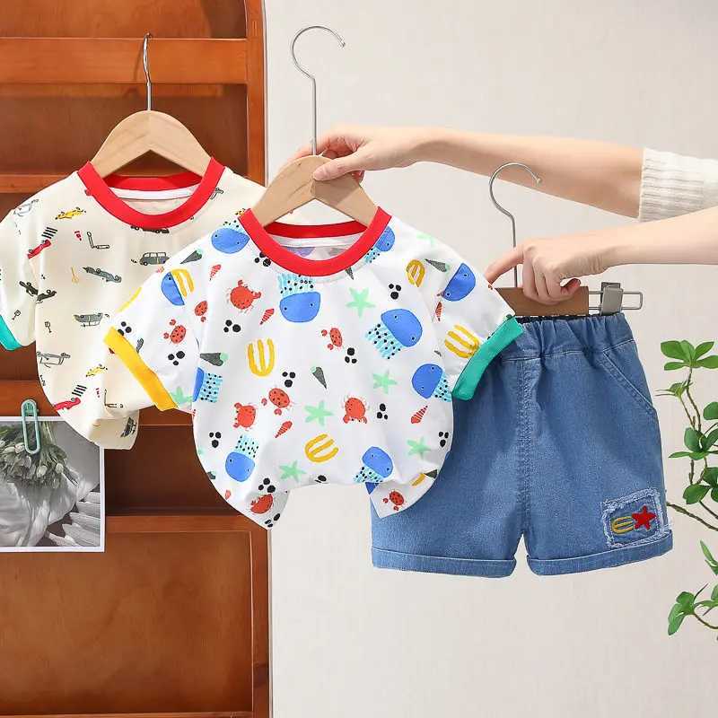 Clothing Sets Summer Children Kids Boys Girls Printe Clothes T-shirt Shorts 2pcs/Set Child Toddler Fashion Clothing Kids Tracksuit 0-5 Years H241214