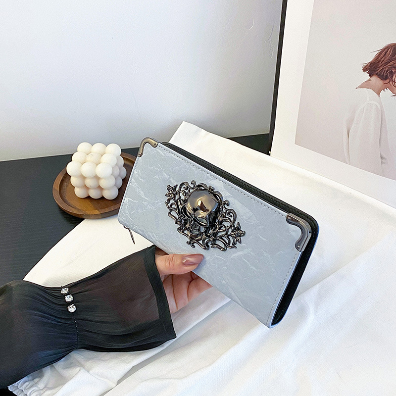 New Best-selling Unisex Designer Skull Personalized Long Wallet Banquet Handbag Mobile Phone Bag Hand-held Bag Wallet