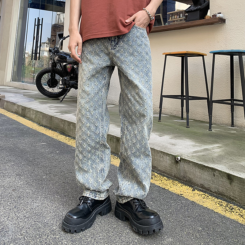 Hot selg American style retro high street jeans, men's loose fitting straight tube fashion trend set, versatile jeans