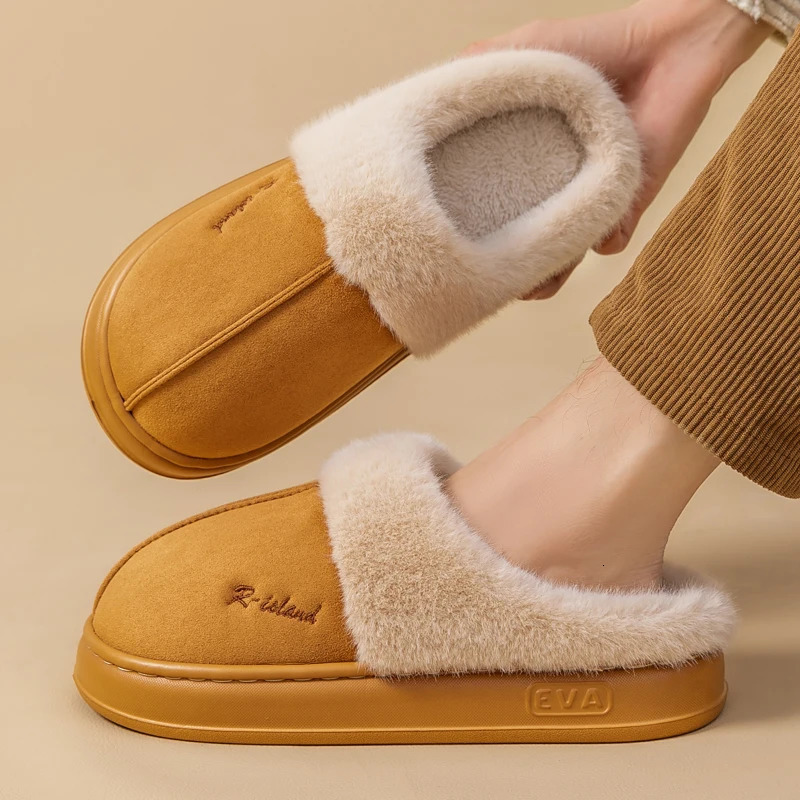 Winter Warm Couple Style Concise Fluffy Slippers Women Men Nonslip Soft Cosy Slides Indoor Mule Ladies Home Cotton Shoes 241214