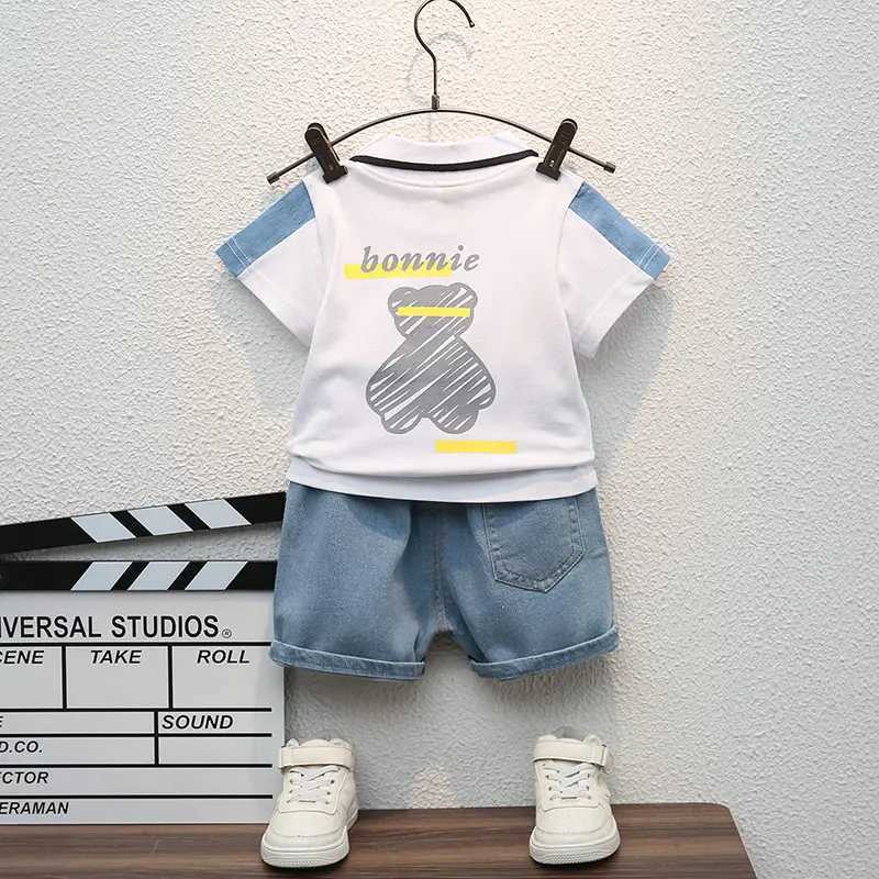 Clothing Sets New Summer Boys Clothing Set Children Girls Cotton Clothes Kids Cartoon T-Shirt Shorts Cartoon Bear Toddler Casual Tracksuits H241214