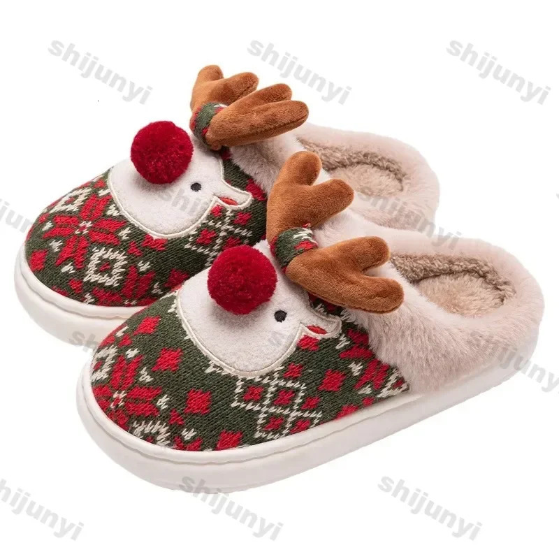 Christmas Women Slippers Winter Davids Deer Home Couple Warm Non Slip Plush Cotton Thick Soled Floor 241214