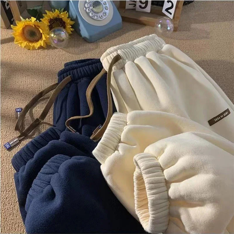 Wool sports pants womens winter warm casual harem pants Korean fashion fully matched loose thick warm Trouser womens autumn item 241211