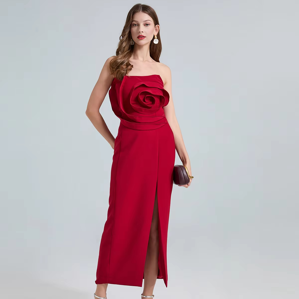 Casual Dresses Women Elegant 3D Flower Backless Sexy Club Bodycon Prom Long Dress 2025 Summer New Slim Fit Party Festival High Split Vestidos 2025