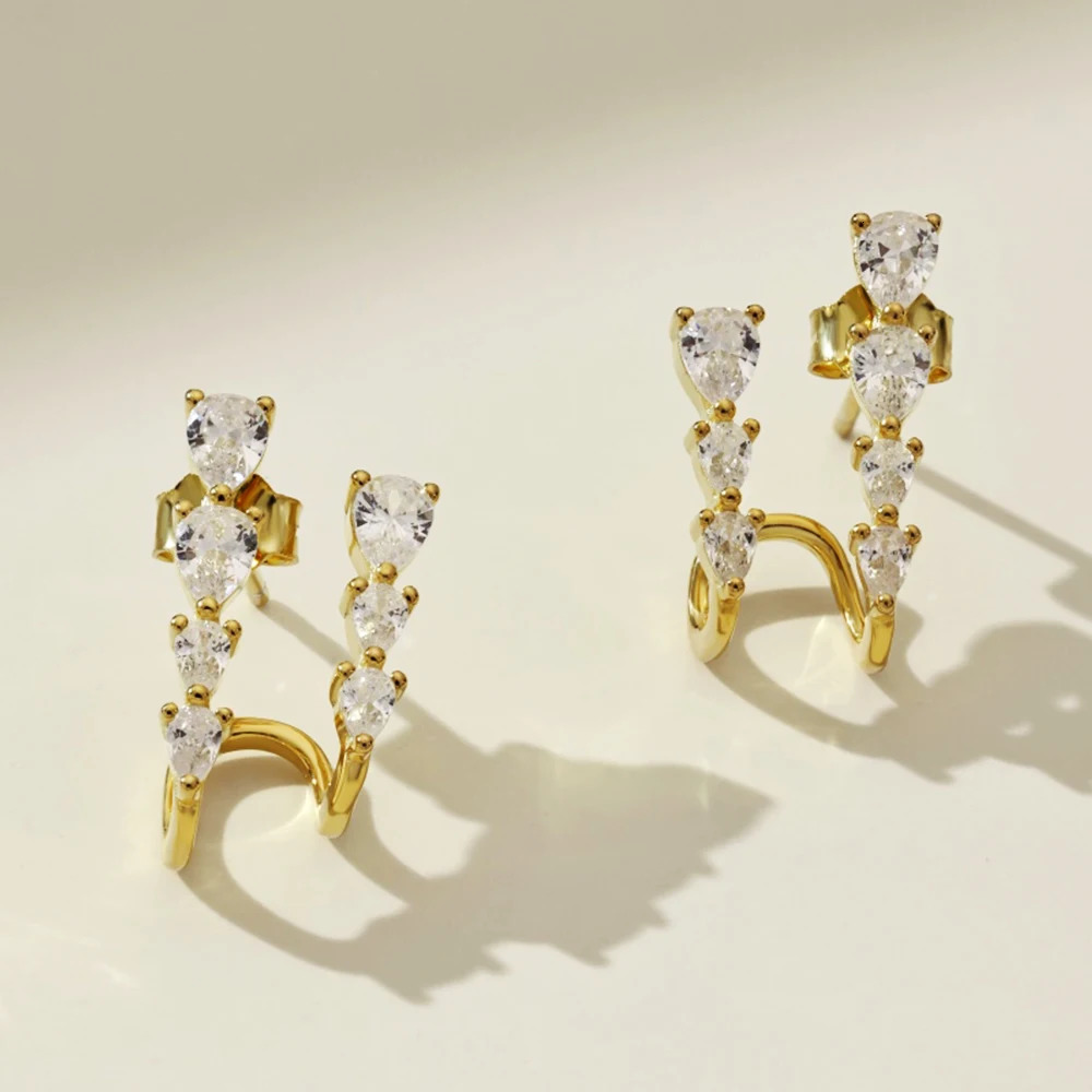 Real S925 Sterling Silver Droplet Earrings Women Brilliant Double Layer Diamond Earrings Female Jewelry Shiny 5A Zircon 241214