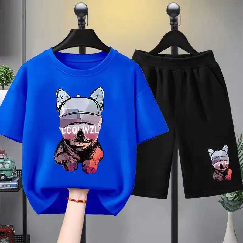 Clothing Sets Summer Baby Boy Clothes Set Children Girls Cartoon Dog Printed T-shirts and Shorts 2 Pieces Suit Kid Fashion Top Bottom Outfits H241214