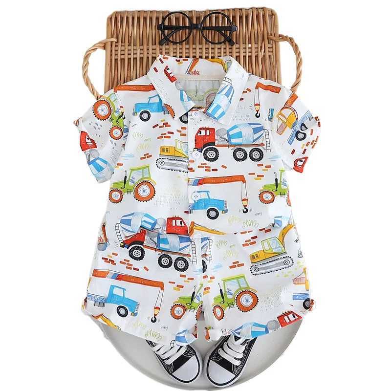 Clothing Sets Summer Casual Clothes Suit Kids Boys Girls Full Printe Car Digging Machine T-Shirt Short Pants 2pcs/sets Infant Outwear H241214