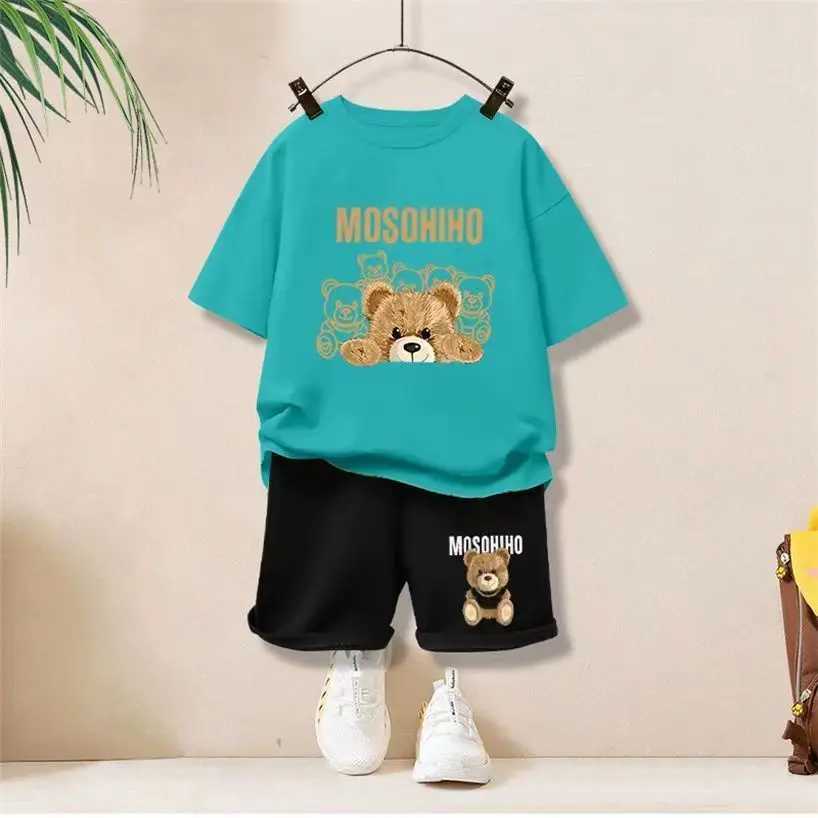 Clothing Sets Summer Baby Girls Clothes Set Children Boy Cartoon Bear T-shirts and Shorts 2pcs Suiy Kid Casual Top Bottom Outfits Tracksuits H241214