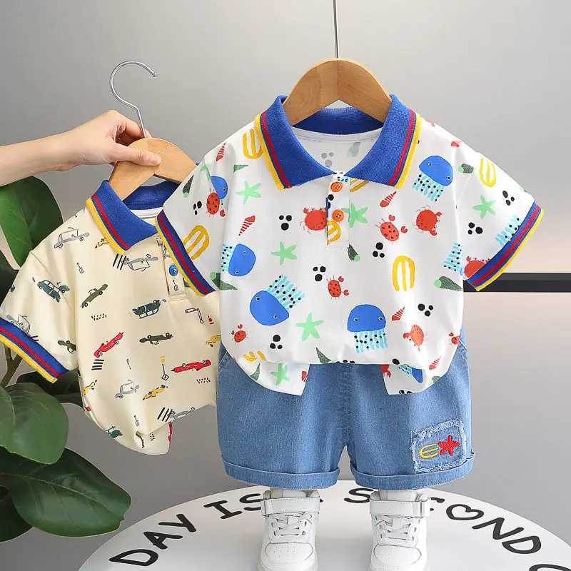 Clothing Sets New Kids Summer Clothing Toddler Children Boy Short Sleeve Cartoon Cars T-shirt Pants Fashion Infant Clothes 2Pcs/Set Tracksuit H241214