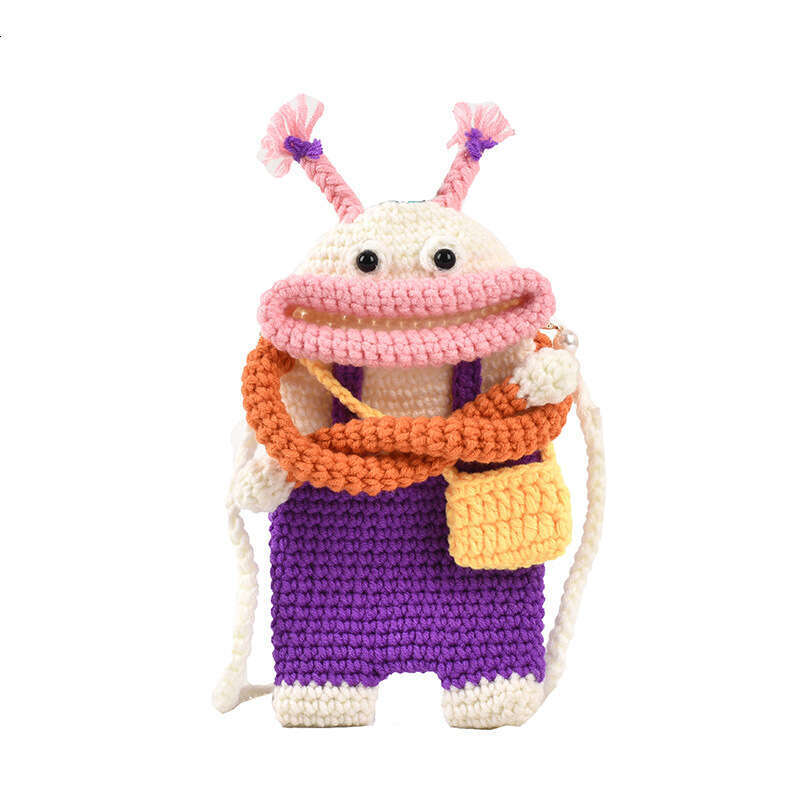 Ins iuencer handmade DIY knitted mobile phone small women's style funny cute sausage mouth soft girl crossbody bag 2024 temperament versatile new