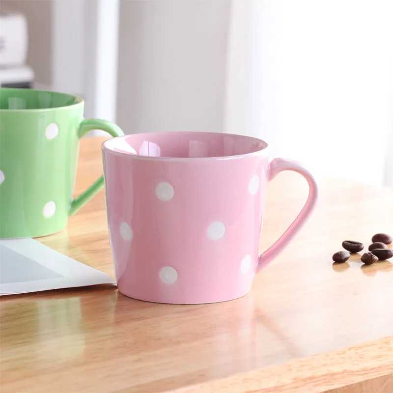 Cute 200ml polka dot coffee GS milk cup creative ceramic Ju water G his drink red Y241214