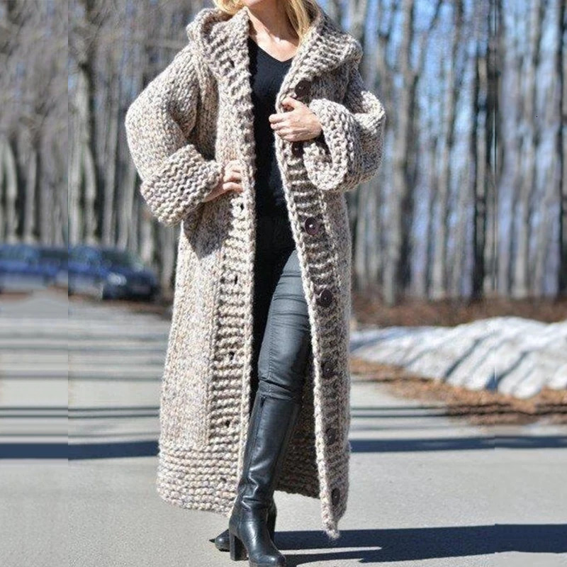 Fall Winter Hooded Oversized big size Sweaters Thick Warm Cardigan Women Knitted Coats Loose Long Overcoats Knitwear 241214