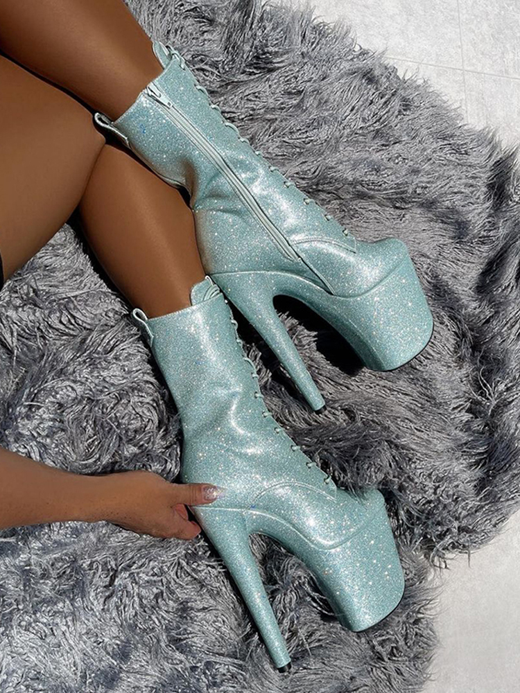 Lace Up Sexy Fetish Shoes Platform Strips Boots 20Cm Party Pole Dance Nightclub Stripper Heels Mature Models High Heels Exotic