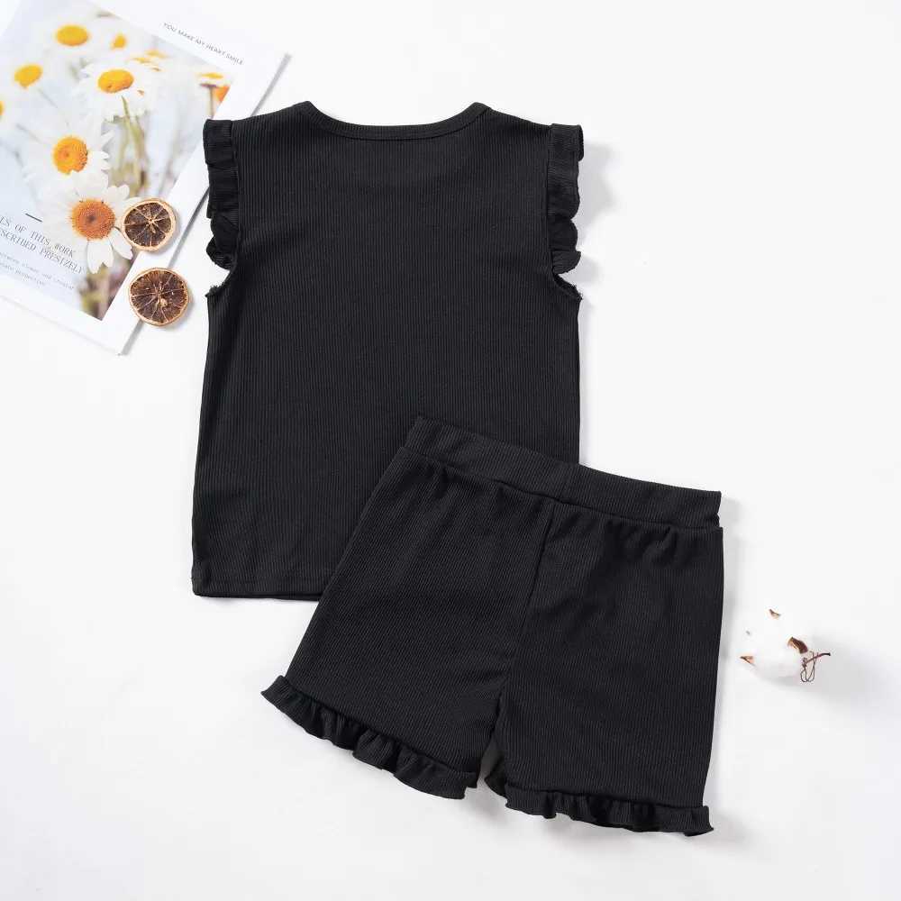 Clothing Sets New Girls Solid Sets 2pcs Clothing Set Casual Sleeveless Tops+ Short Pants Suits Kids Fashion Summer Clothes Suit 0-5T H241214