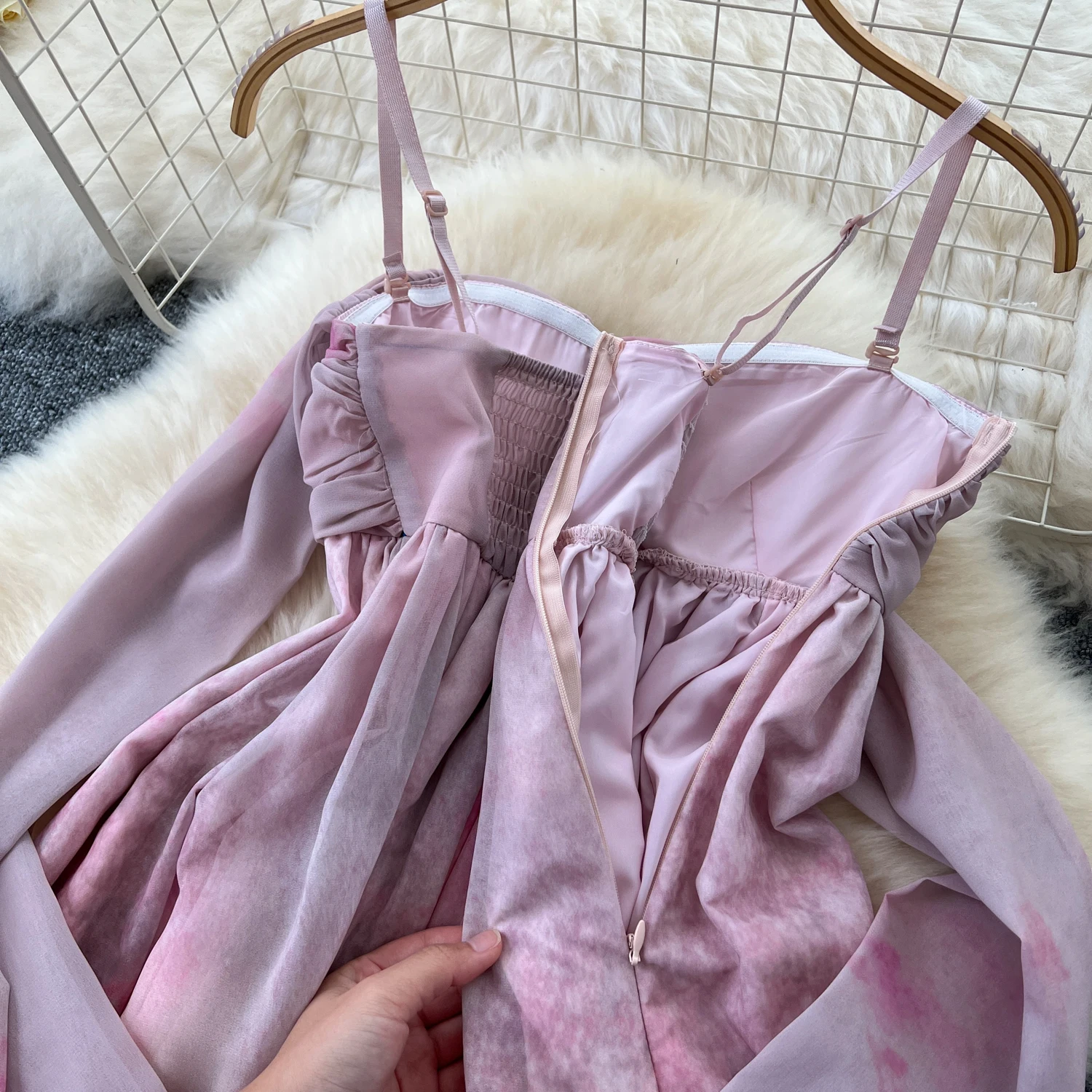 Basic Casual Dresses Holiday Beach Maxi Dress for Women Tie Dye Print Spaghetti Strap Off-shoulder Vestidos De Mujer A-line Chiffon Dresses Dropship 2