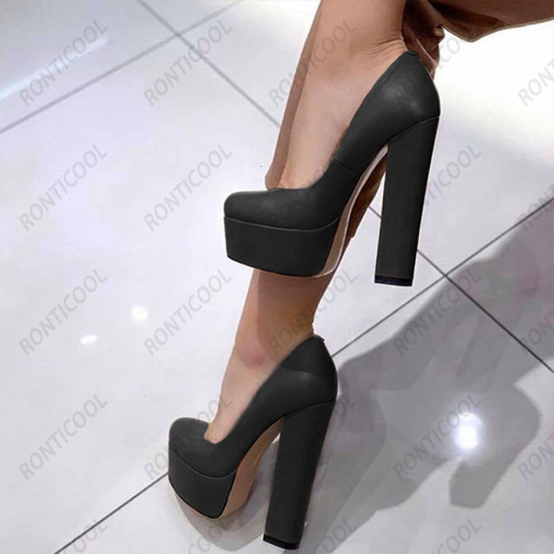 Ronticool Customize Color Women Platform Pumps Block Heels Round Toe Beautiful Nude Green Party Dress Shoes US Plus Size 5-20