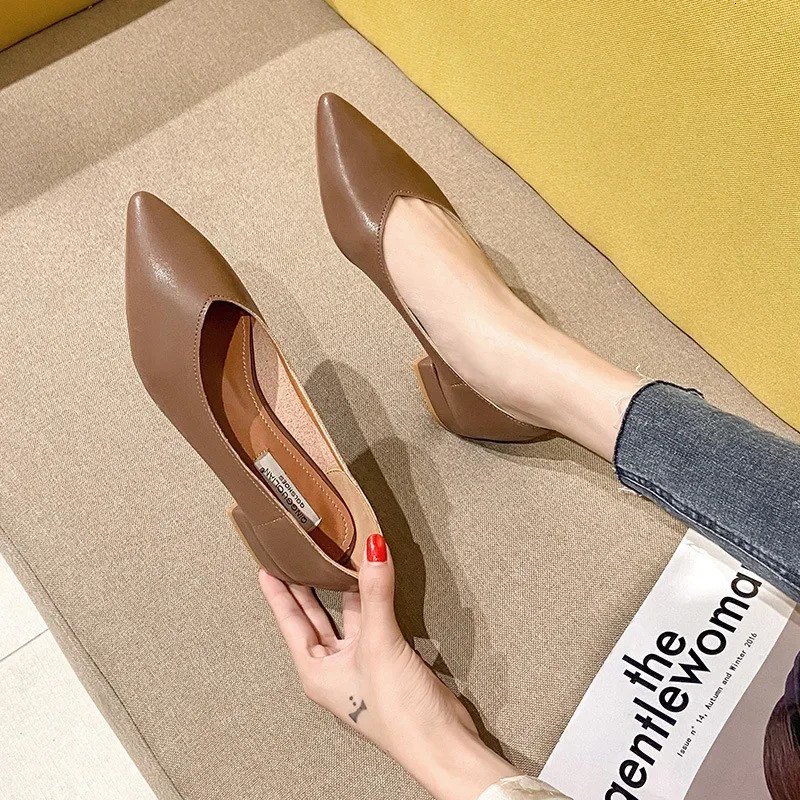 Trendy Minimalist Womens Shoes 2024 Soft Leather Breathable Shallow Mouth Pointed High Heels Wear-resistant Womens Shoes 241213