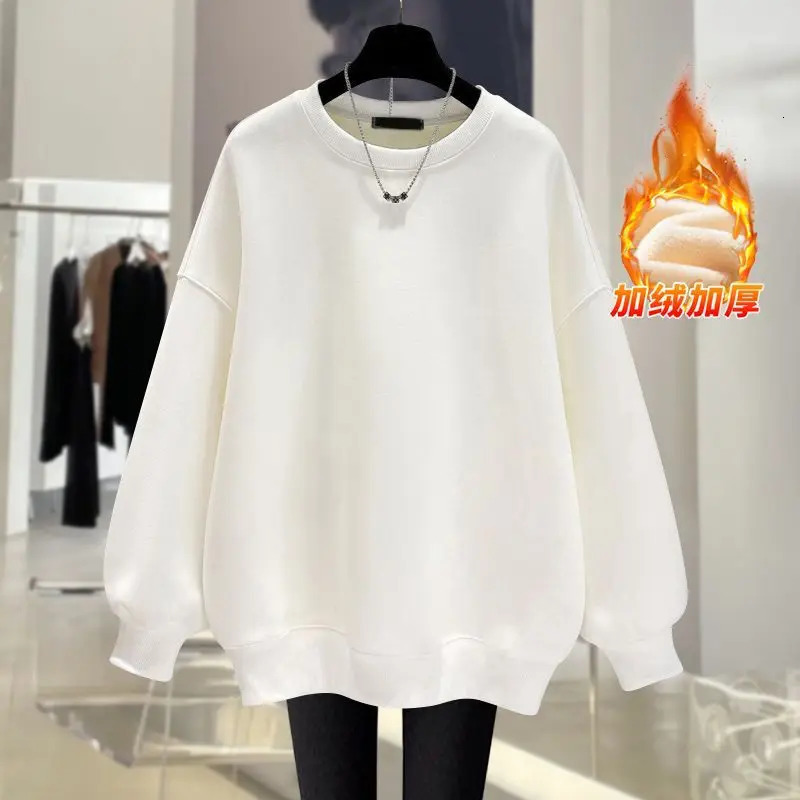 Korean Trend Woman Velvet Sweatshirts Casual High Street Unisex Oversize Style Crewneck Hoodies Fleece Warm Pullover Sportswear 241214