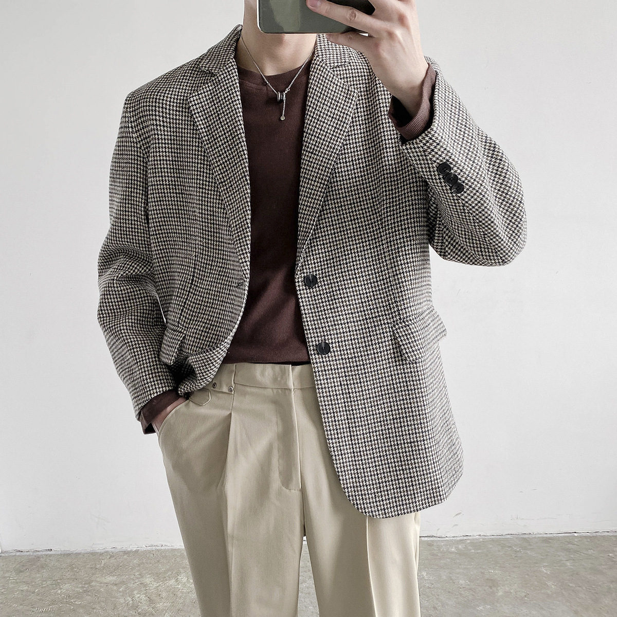 H1215Casual plaid suit BF Harajuku style men's suit jacket