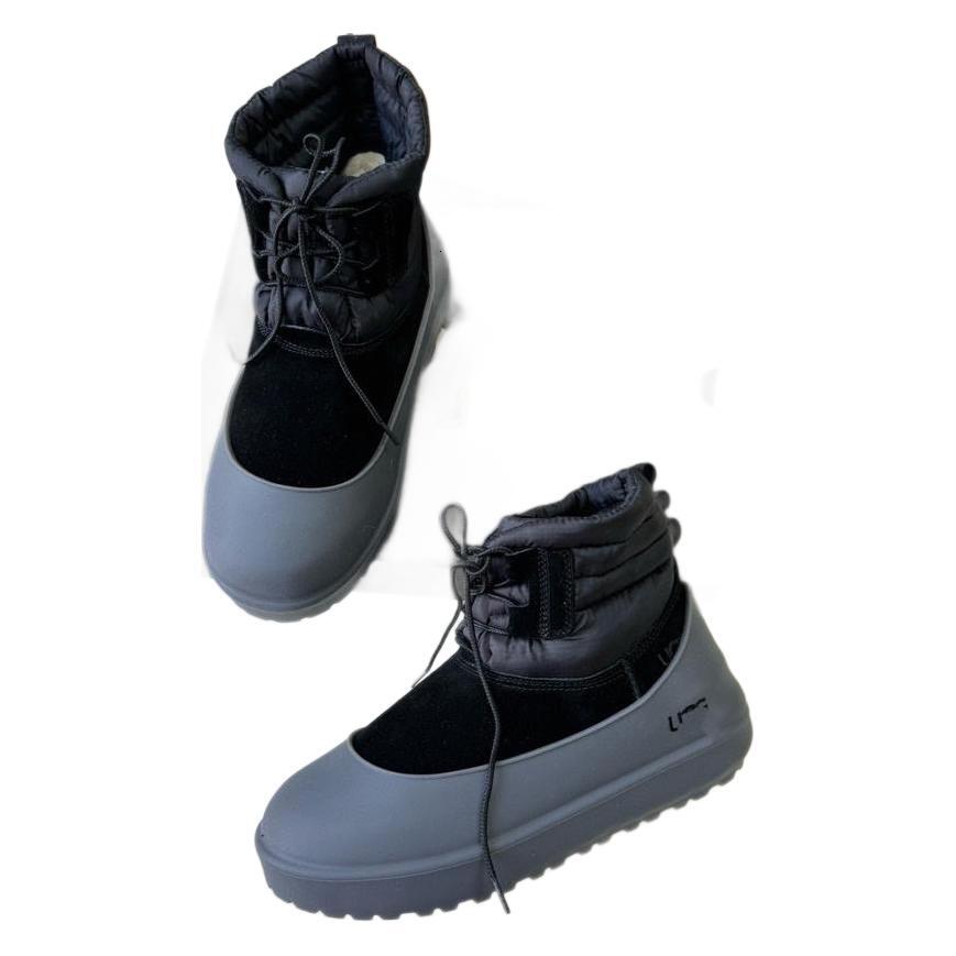 2023 New Rubber Snow Couple Down Boots, Men's And Women's Fur Integrated Lace Up Short Boots