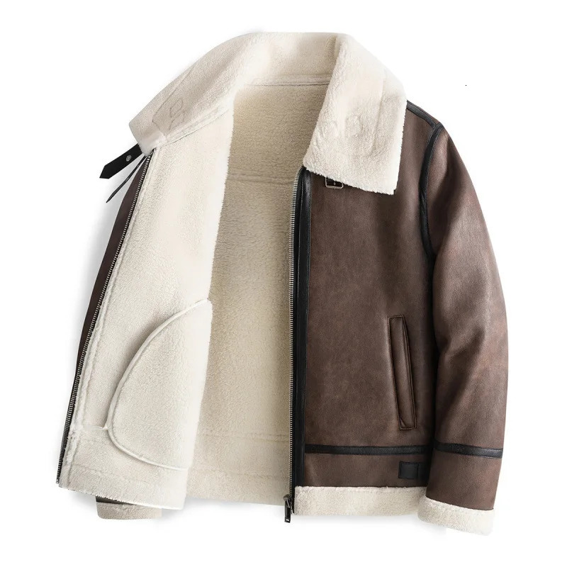 Thickened Warm Sheepskin Leather Coat Mens Fur Lamb Wool Cashmere Jackets 241214