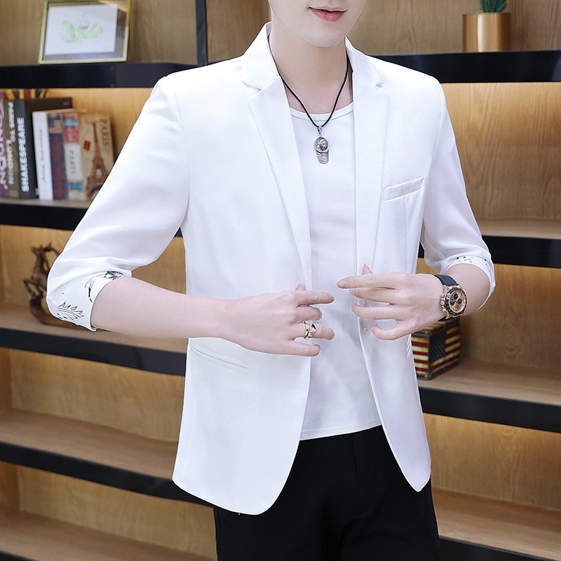 L1215New style printed solid color mid-sleeve small suit for men Korean style slim youth casual suit