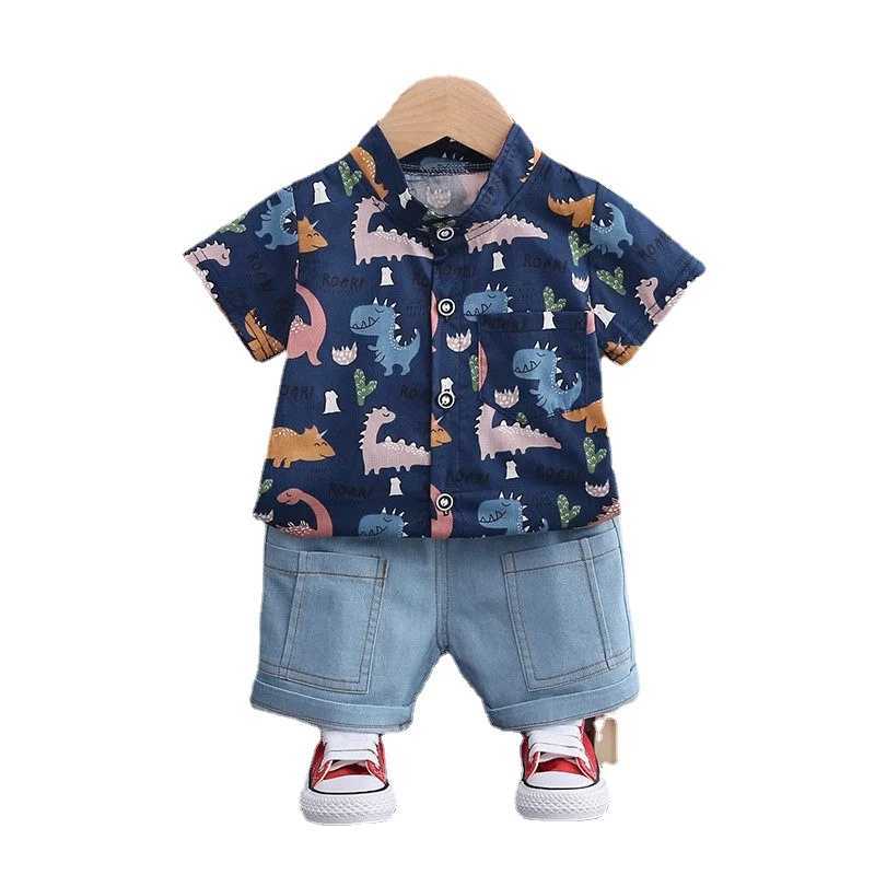 Clothing Sets Children Clothes Spring Cartoon Baby Boy Short Sleeve Printe Dinosaur Causal Shirts Jeans 2Pcs/set Kid Fashion Toddler Tracksuit H241214