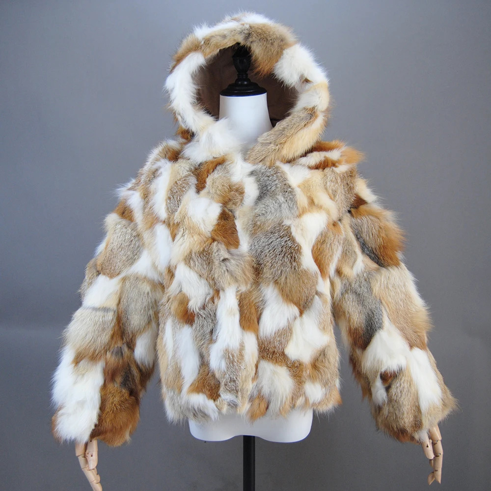 Winter Women Genuine Hooded Fox Fur Coats Ladies Slim Short Real Natural Jackets Style 100% Coat 241211