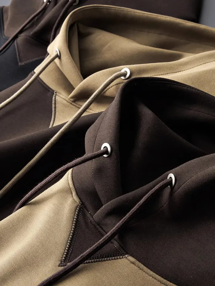 Autumn and Winter Fashion Trend Color Splicing Air Layer Cotton Model Mens Casual Long Sleeve Hoodie Mens 241214