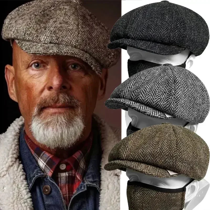 Classic mens hat vintage tweed y Blinders Beret Hat plain weave y241210