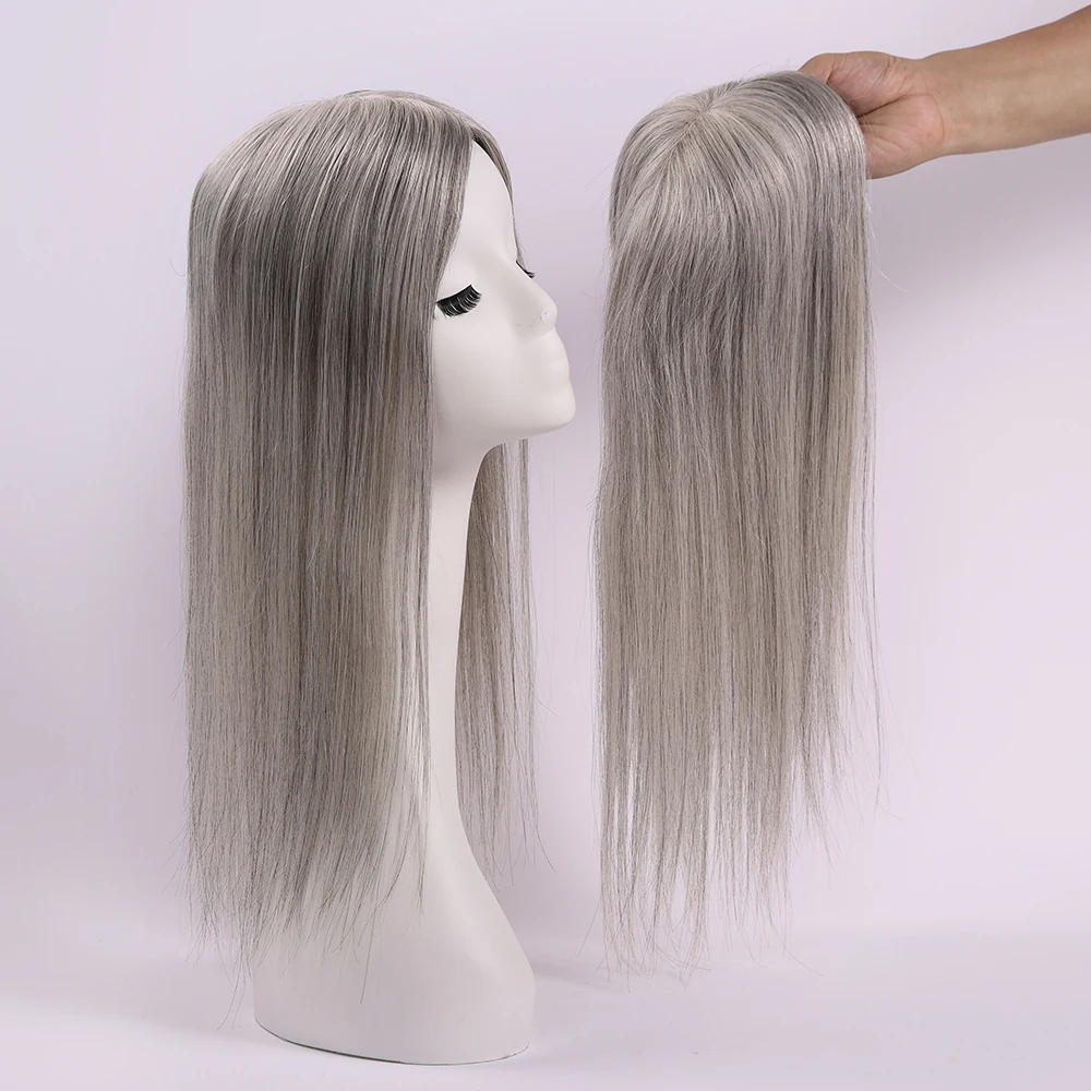 5.5x6Inch Wholesale Human Hair Toupee Handmade Mono Virgin Hair Toupee For Women 1B Gray Ombre Color custom 13day about