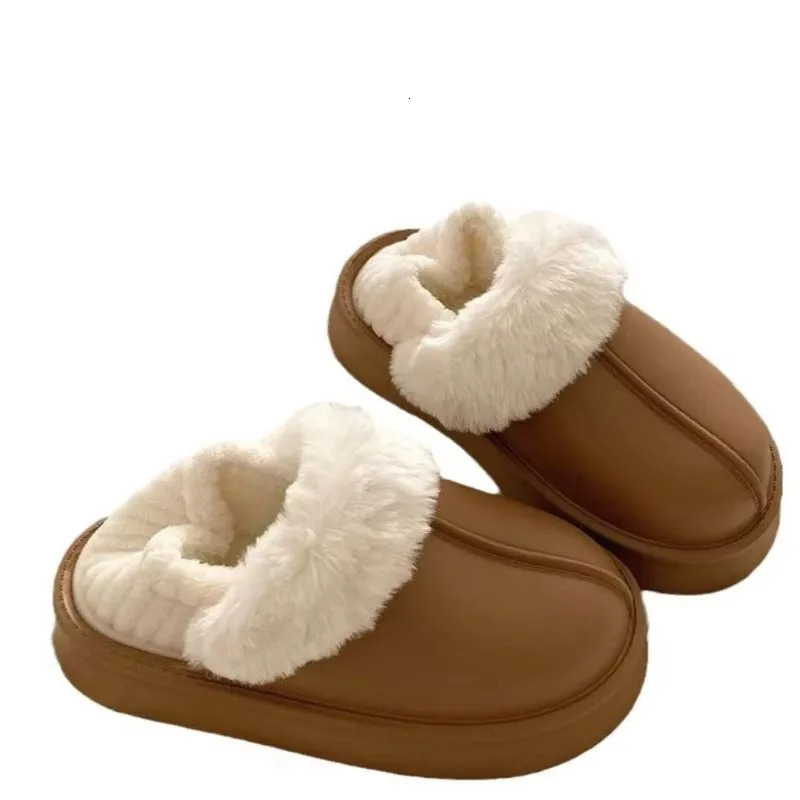 Crestar Winter Women Fuzzy Slippers Outdoor Waterproof Cotton Shoes Warm Fluffy Home Slides Detachable Plush 241214
